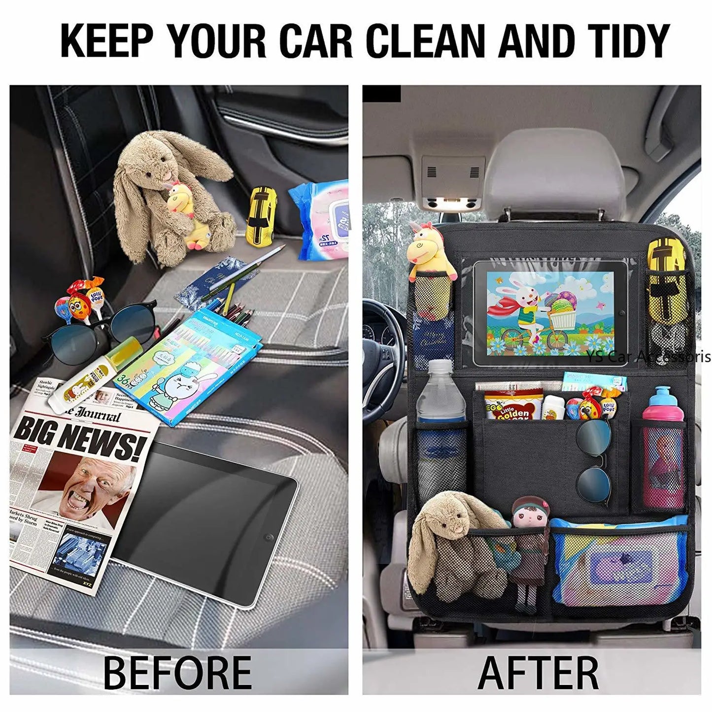 1PC Car Back Seat Organizer Kids Car Backseat Cover Protector with Touch Screen Tablet Holder Kick Mats with Pocket for Toys