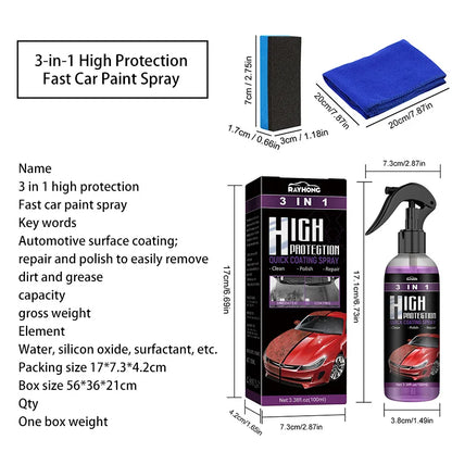 3 In 1 Ceramic Coating Rapid Fortify Car Wax Polish Spray Hydrophobic Intense Gloss Shine For Glass&Wheels&Paint Sealant Detail