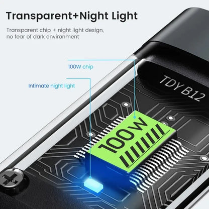 GTWIN 100W 3 In 1 USB Cable 6A Fast Charging Cable for iPhone Samsung LED Transparent Micro USB Type C Quick Charger Data Cable