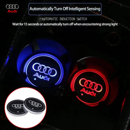 2Pcs Car Luminous Water Cup Coaster LED Drink Mats Car interior Atmosphere Light For Audi S line A4 B6 B8 S1 S2 S3 S4 S5 S6 A1