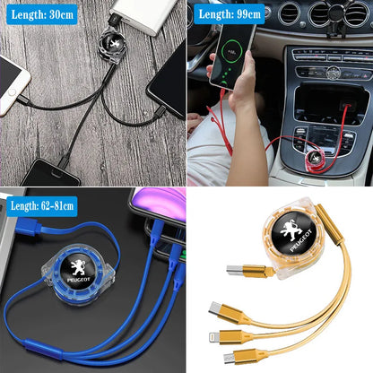 Car Internal Accessories 3 In 1 Micro Car logo Charger For Peugeot 407 508 5008 307 308 3008 206 207 208 107 106 205 301 408 407