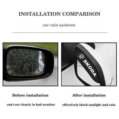 2Pcs Car Rearview Mirror Silicone Rain Eyebrow Waterproof Cover For Skoda Yeti VRIS Octavia Fabia Kodiaq Rapid Superb a5 Karoq