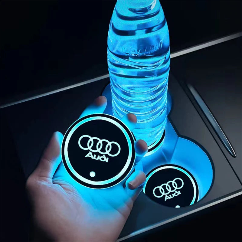 2Pcs Car Luminous Water Cup Coaster LED Drink Mats Car interior Atmosphere Light For Audi S line A4 B6 B8 S1 S2 S3 S4 S5 S6 A1