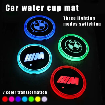 7 Colors Car LED Luminous Water Cup Pads Auto Coaster Mats For BMW M Power Performance F10 F31 E36 E39 E87 E90 X3 X5 Accessories