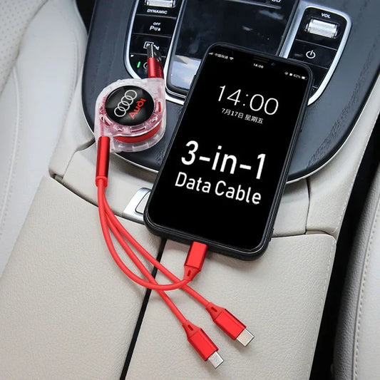 For Audi Sline A1 A3 A4 A5 A6 A7 A8 Q2 Q3 Q5 Q7 Q8 TT S1 S3 RS5 RS6 Car Interior 3 In 1 Fast Charger USB Data Cable Accessory