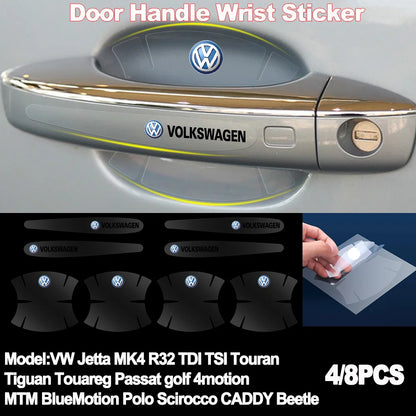 4/8PCS PVC Car Door Handle Transparent Protector Film Car logo Stickers Car Accessories For VW RLINE POLO Tiguan golf passat GTI