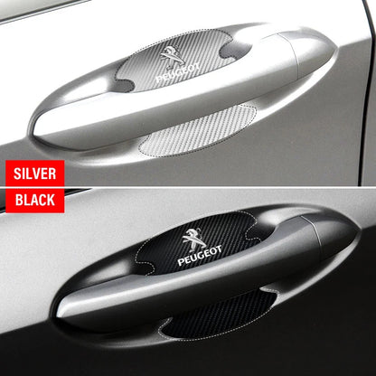 4PCS Carbon Fiber Car Door Handle Protection Sticker Emblem Accessories For Peugeot BB1 HX1 Partner 408 4008 2008 5008 4007 6008