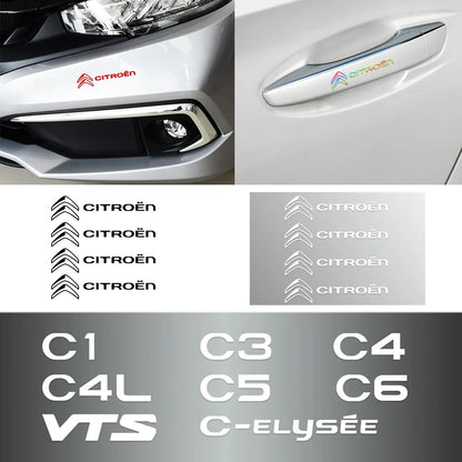 For CITROEN C1 C3 C4 C4L C6 C5 VTS C-ELYSEE 4PCS PVC door handle Emblem Car Body Side Door Wheel Rims Stickers auto Accessories