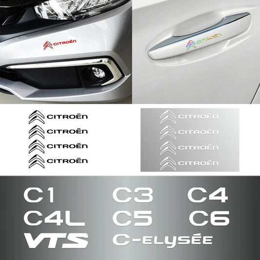 For CITROEN C1 C3 C4 C4L C6 C5 VTS C-ELYSEE 4PCS PVC door handle Emblem Car Body Side Door Wheel Rims Stickers auto Accessories