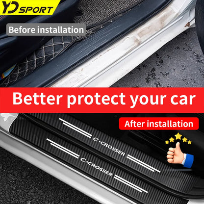 Carbon Fiber Car Door Threshold Sill Protector Trunk Anti Scratch Sickers For Citroen C CROSSER Waterproof Decal Accessories