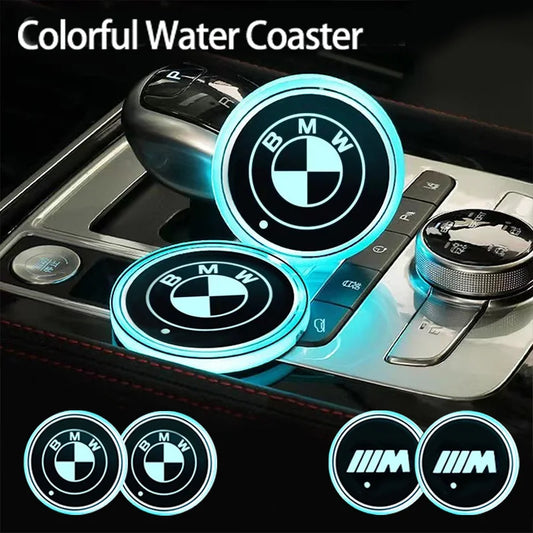 7 Colors Car LED Luminous Water Cup Pads Auto Coaster Mats For BMW M Power Performance F10 F31 E36 E39 E87 E90 X3 X5 Accessories