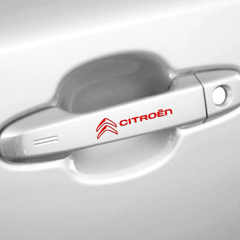 For CITROEN C1 C3 C4 C4L C6 C5 VTS C-ELYSEE 4PCS PVC door handle Emblem Car Body Side Door Wheel Rims Stickers auto Accessories