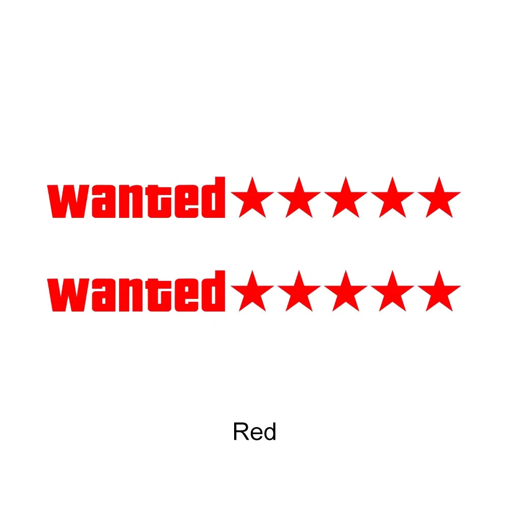 2pcs Car Stickers Waterproof Wanted Five Star Wanted Decal Reflective Sticker Auto Door Window Bumper Decoration Accessories