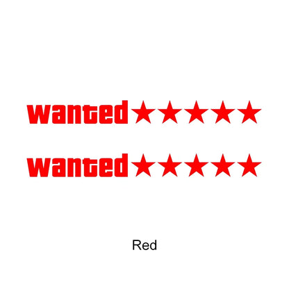 2pcs Car Stickers Waterproof Wanted Five Star Wanted Decal Reflective Sticker Auto Door Window Bumper Decoration Accessories