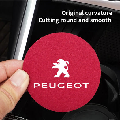 2Pcs Car Accessories Water Cup Mat Leather Silent Coaster For Peugeot 408 4008 308 3008 Rifter 5008 508 2008 208 301 RCZ 407 108