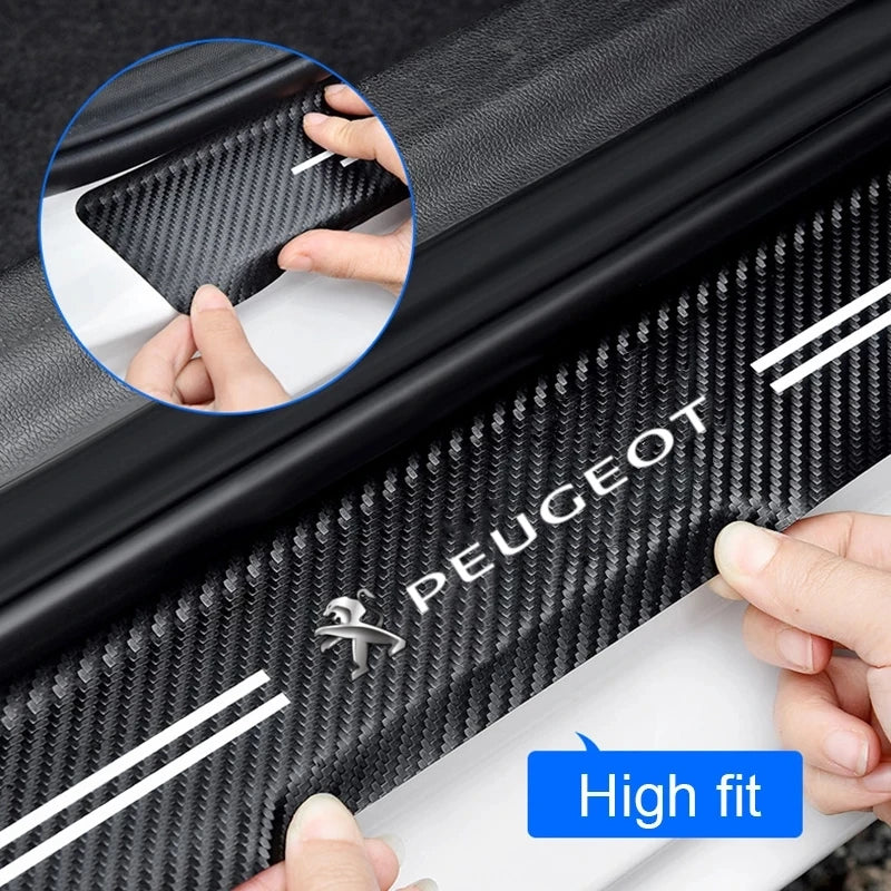 Carbon Fiber Car Sticker Strip auto Door Threshold Waterproof Tape for Peugeot Logo 108 406 407 408 206 207 208 306 307