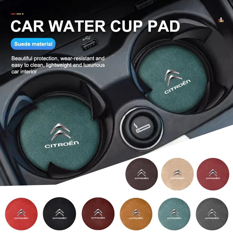 2Pcs Car Interior Water Cup Mat Leather Coasters Pad For Citroen C4 C3 C5 C1 C2 Berlingo Celysee Cactus Picasso Aircross Saxo Gr