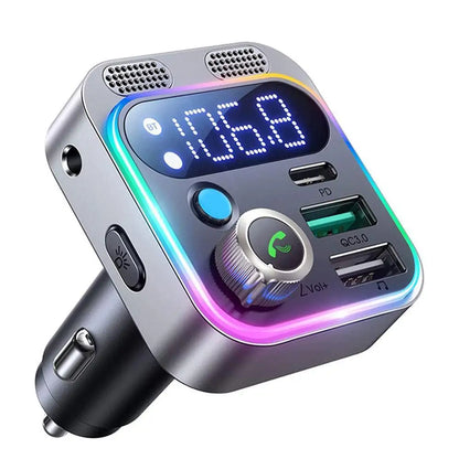 Bluetooth FM Transmitter for Car Radio with Dual Mics for Wireless Hands Free Phone Call MP3 Player Support Fast Charging