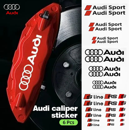 6PCS Car Brake Caliper Sticker Heat Resistant Decal Decoration PVC Sticker Decal For Audi Sline RS A3 A4 B8 8P 8V B6 A5 A6 C7 Q5