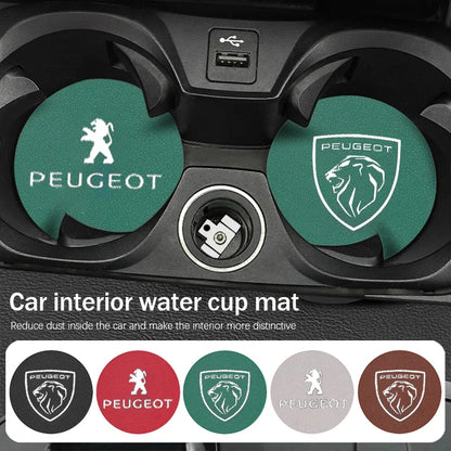 2Pcs Car Accessories Water Cup Mat Leather Silent Coaster For Peugeot 408 4008 308 3008 Rifter 5008 508 2008 208 301 RCZ 407 108