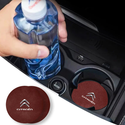 2Pcs Car Interior Water Cup Mat Leather Coasters Pad For Citroen C4 C3 C5 C1 C2 Berlingo Celysee Cactus Picasso Aircross Saxo Gr