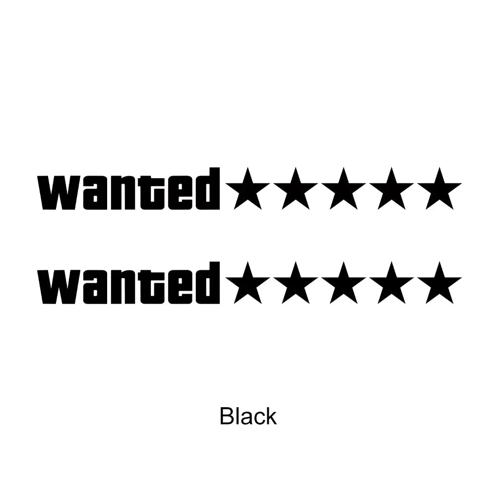 2pcs Car Stickers Waterproof Wanted Five Star Wanted Decal Reflective Sticker Auto Door Window Bumper Decoration Accessories