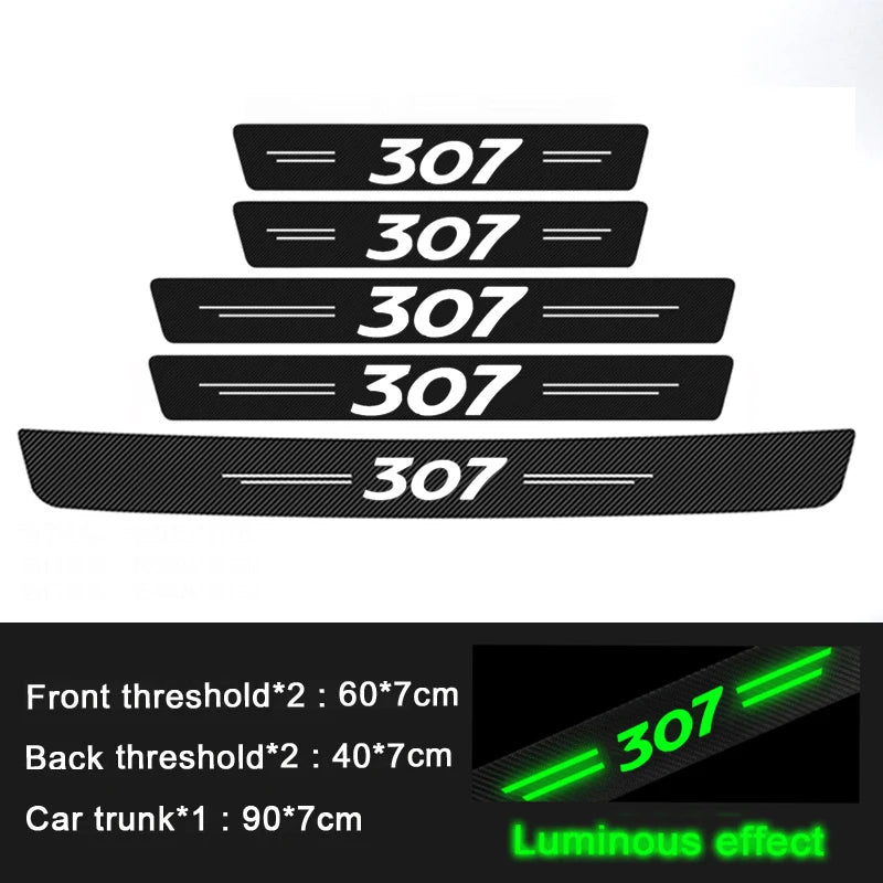 Luminous Pedal Guards Trunk Threshold Protective Decals Car Door Sill Trim Anti Kick Stickers for Peugeot 307 Logo Tape Decor