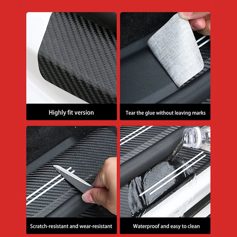 4Pcs Carbon Fiber Car Door Sill Protector Welcome Pedal Decoration Leather Stickers for Citroen C3 Auto Accessories