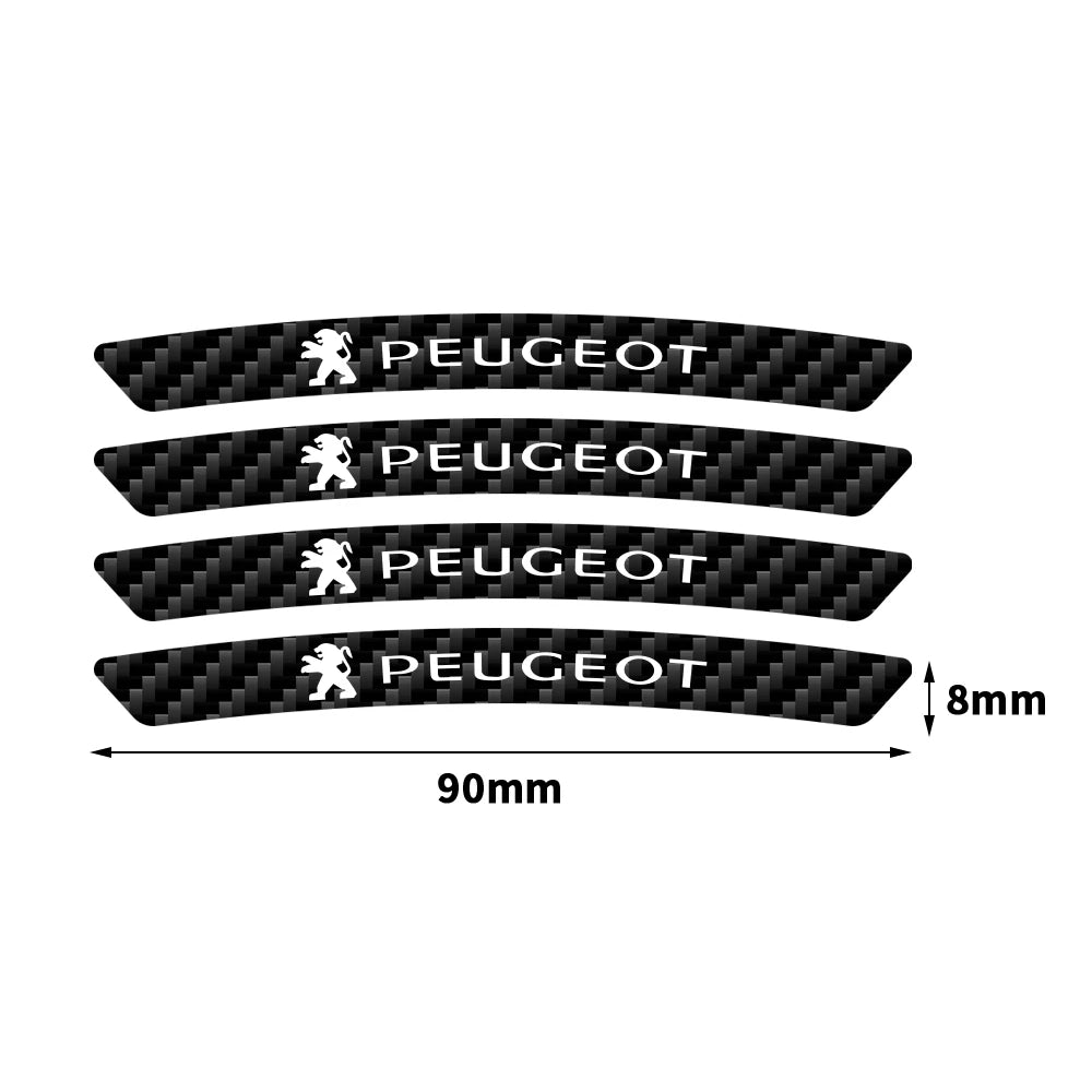 Car Styling 4Pcs Carbon Fibre Emblem Wheels Rims Stickers Decal For Peugeot 208 2012~2018 308 2014~2021 2008 3008 107 106 406