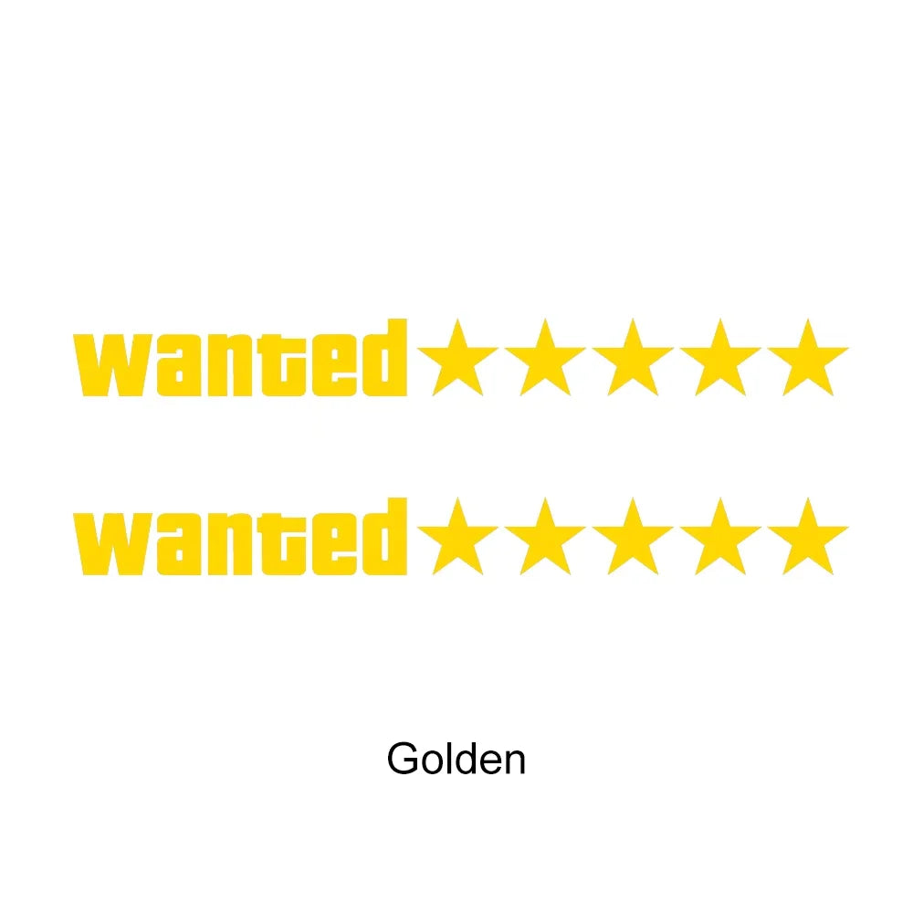 2pcs Car Stickers Waterproof Wanted Five Star Wanted Decal Reflective Sticker Auto Door Window Bumper Decoration Accessories