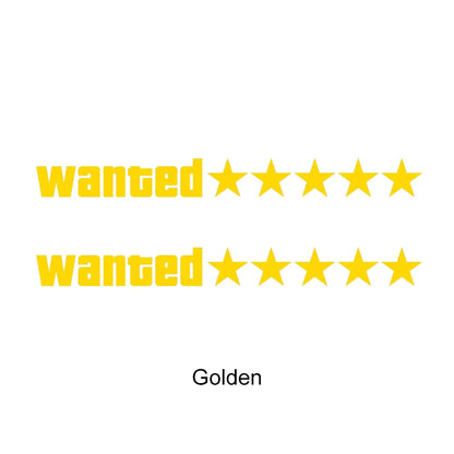 2pcs Car Stickers Waterproof Wanted Five Star Wanted Decal Reflective Sticker Auto Door Window Bumper Decoration Accessories