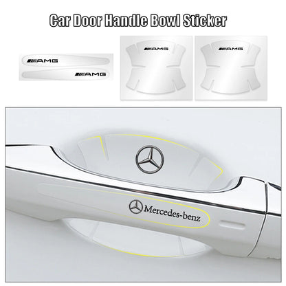 4/8pcs Car Door Handle Cup Protector Stickers Auto Emblem Anti Scratch Film For Mercedes Benz AMG W203 W206 W220 W205 W211 W212