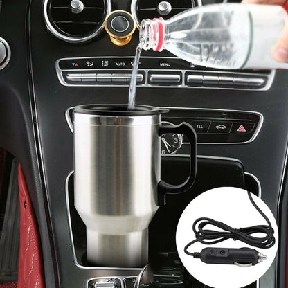 1PCS 520ML Car Electric Heating Cup Stainless Steel Water Kettle For Car Home 12V Coffee Heated Cup Auto Electronics Accessories