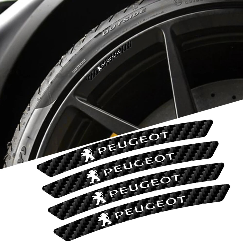 Car Styling 4Pcs Carbon Fibre Emblem Wheels Rims Stickers Decal For Peugeot 208 2012~2018 308 2014~2021 2008 3008 107 106 406