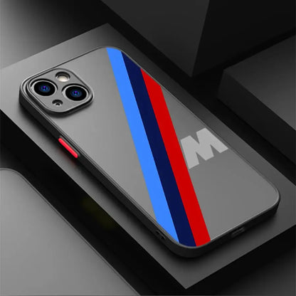 Red Blue Bars M Logo Phone Case for iPhone 16 Pro 11 12 Mini 13 14 Pro 15 Pro Max 7 8 Plus XR XS MAX Black Soft Edge Cover