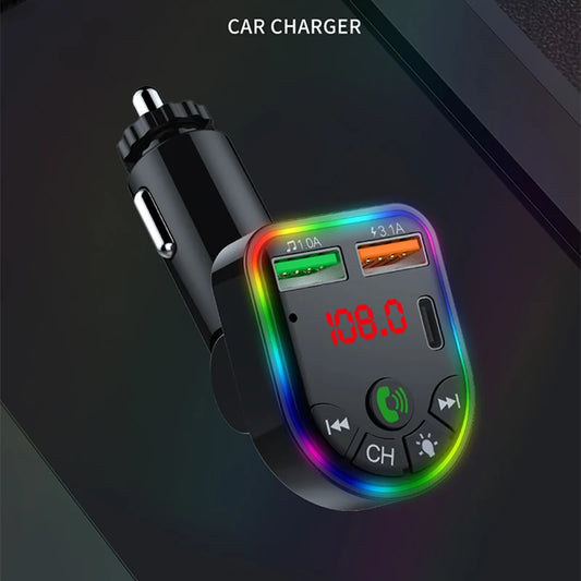 Car Bluetooth Adapter Type-C Dual USB Car Charger MP3 Music Player 5.3 FM Transmitter Handsfree Calling Audio Car Adapter