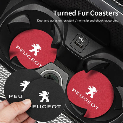 2Pcs Car Accessories Water Cup Mat Leather Silent Coaster For Peugeot 408 4008 308 3008 Rifter 5008 508 2008 208 301 RCZ 407 108