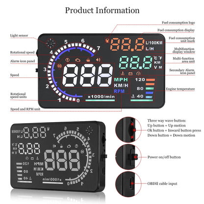 A8 HUD OBD2 EOBD Car Head Up Display Speedometer Water Temperature Fuel Consumption Windshield Projector HUD Display Bracket