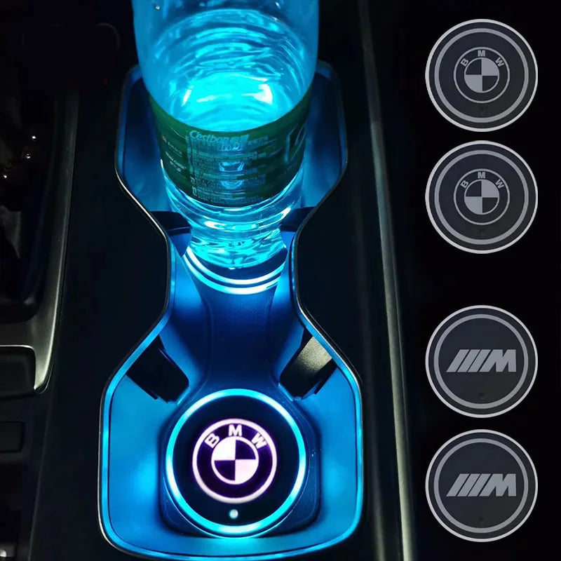 7 Colors Car LED Luminous Water Cup Pads Auto Coaster Mats For BMW M Power Performance F10 F31 E36 E39 E87 E90 X3 X5 Accessories