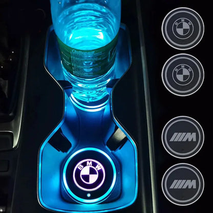 7 Colors Car LED Luminous Water Cup Pads Auto Coaster Mats For BMW M Power Performance F10 F31 E36 E39 E87 E90 X3 X5 Accessories