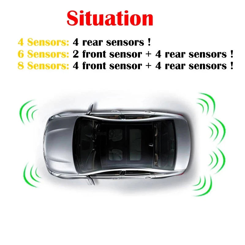 Multiple Radar Parking Sensor Kit Backlight Parktronic LED Display System Backup Monitor Detector Assistant 4/6/8 Sensor Alarm