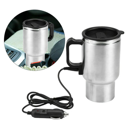 1PCS 520ML Car Electric Heating Cup Stainless Steel Water Kettle For Car Home 12V Coffee Heated Cup Auto Electronics Accessories