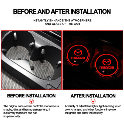 2PCS Luminous Water Coaster Water Cup Mat Non-Slip Mat For Mazda 2 3 5 6 7 Axela Atenza Speed Demio MPS Miata RX7 RX8 626 BM BL