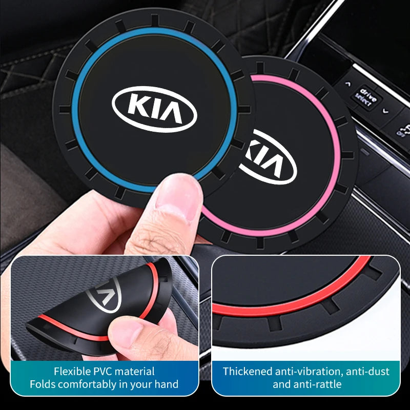 2pcs Car Coaster Non-Slip Cup Holder Anti-dust Mat Accessories For KIA Cerato Proceed Venga Stonic Picanto Sorento Stinger