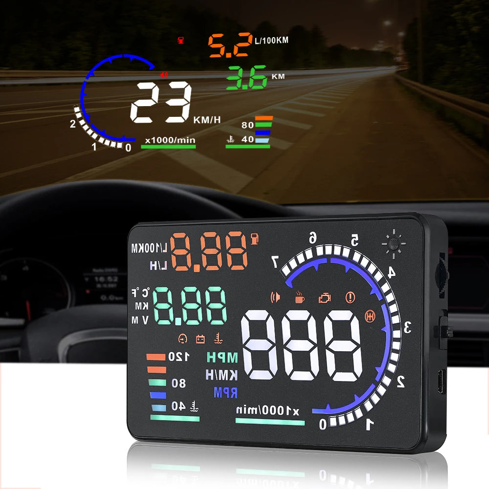 A8 HUD OBD2 EOBD Car Head Up Display Speedometer Water Temperature Fuel Consumption Windshield Projector HUD Display Bracket