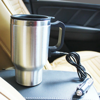 1PCS 520ML Car Electric Heating Cup Stainless Steel Water Kettle For Car Home 12V Coffee Heated Cup Auto Electronics Accessories