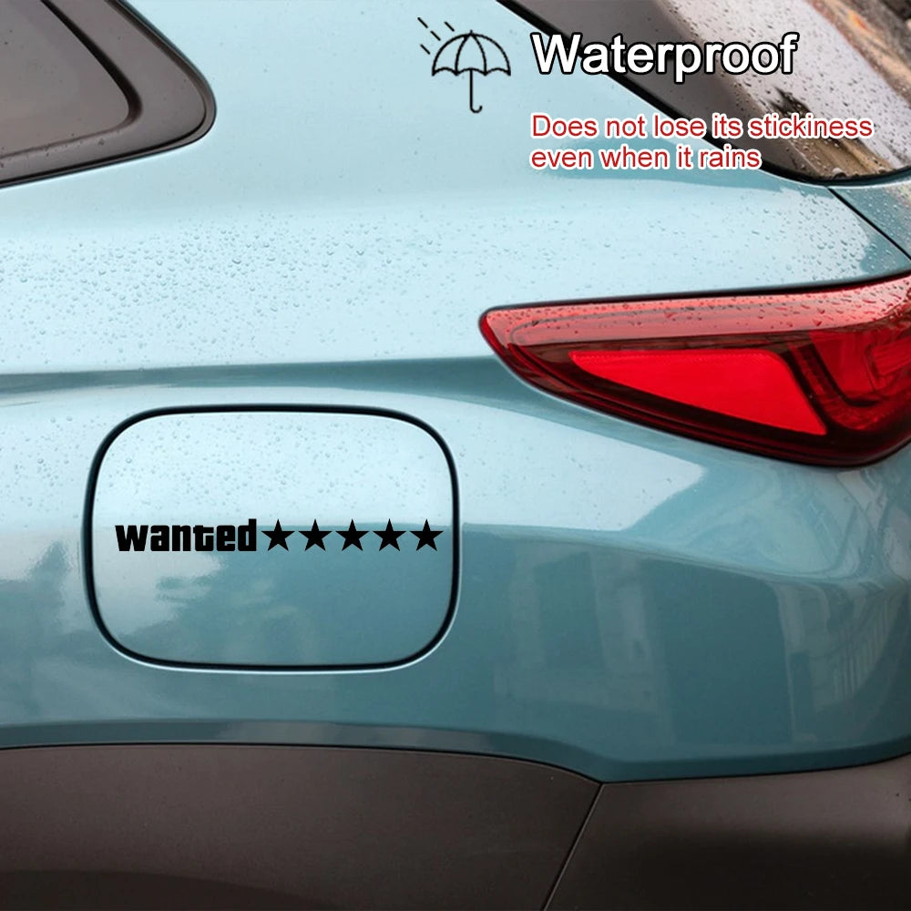 2pcs Car Stickers Waterproof Wanted Five Star Wanted Decal Reflective Sticker Auto Door Window Bumper Decoration Accessories