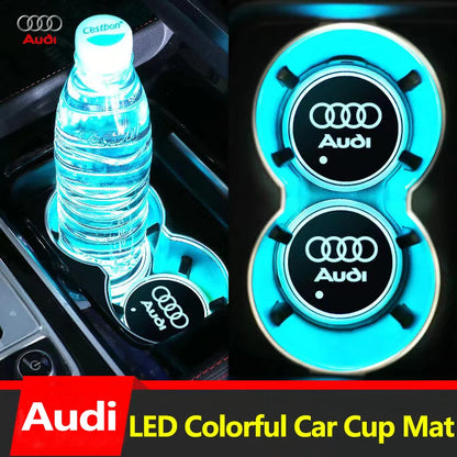 2Pcs Car Luminous Water Cup Coaster LED Drink Mats Car interior Atmosphere Light For Audi S line A4 B6 B8 S1 S2 S3 S4 S5 S6 A1