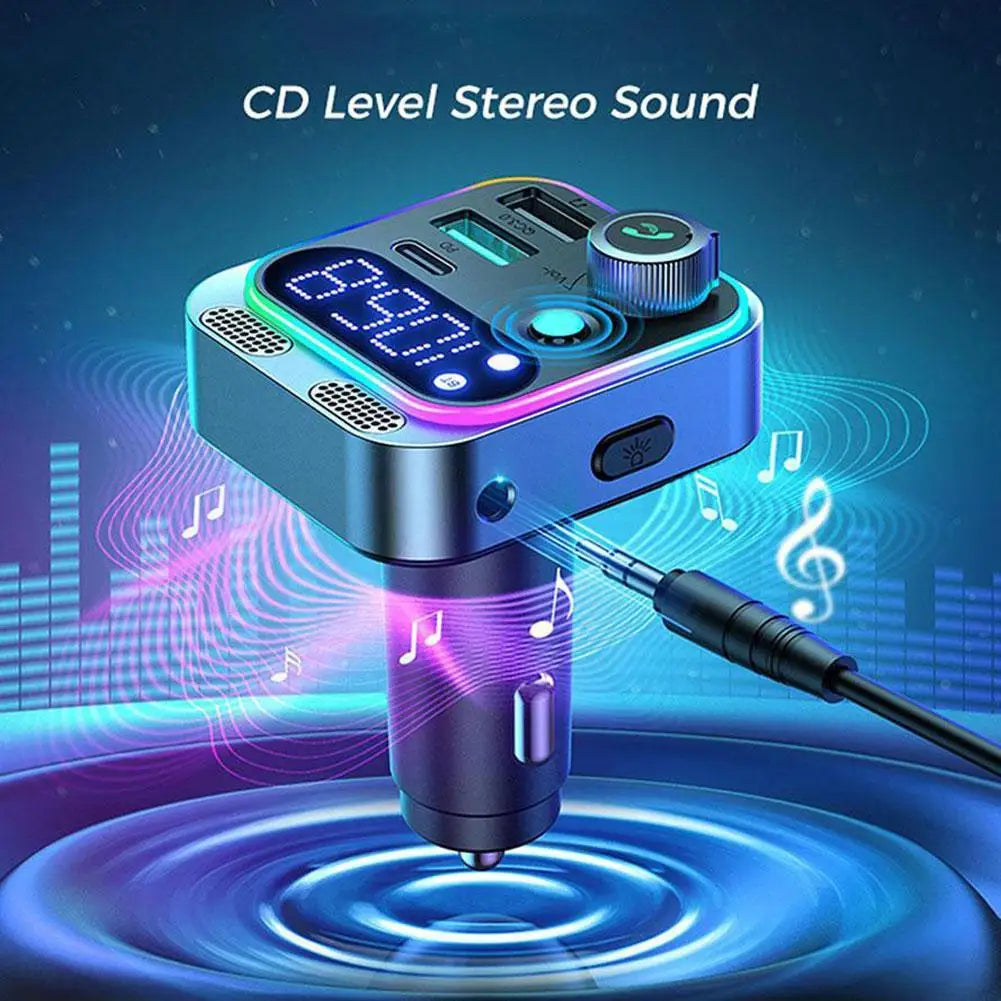 Bluetooth FM Transmitter for Car Radio with Dual Mics for Wireless Hands Free Phone Call MP3 Player Support Fast Charging