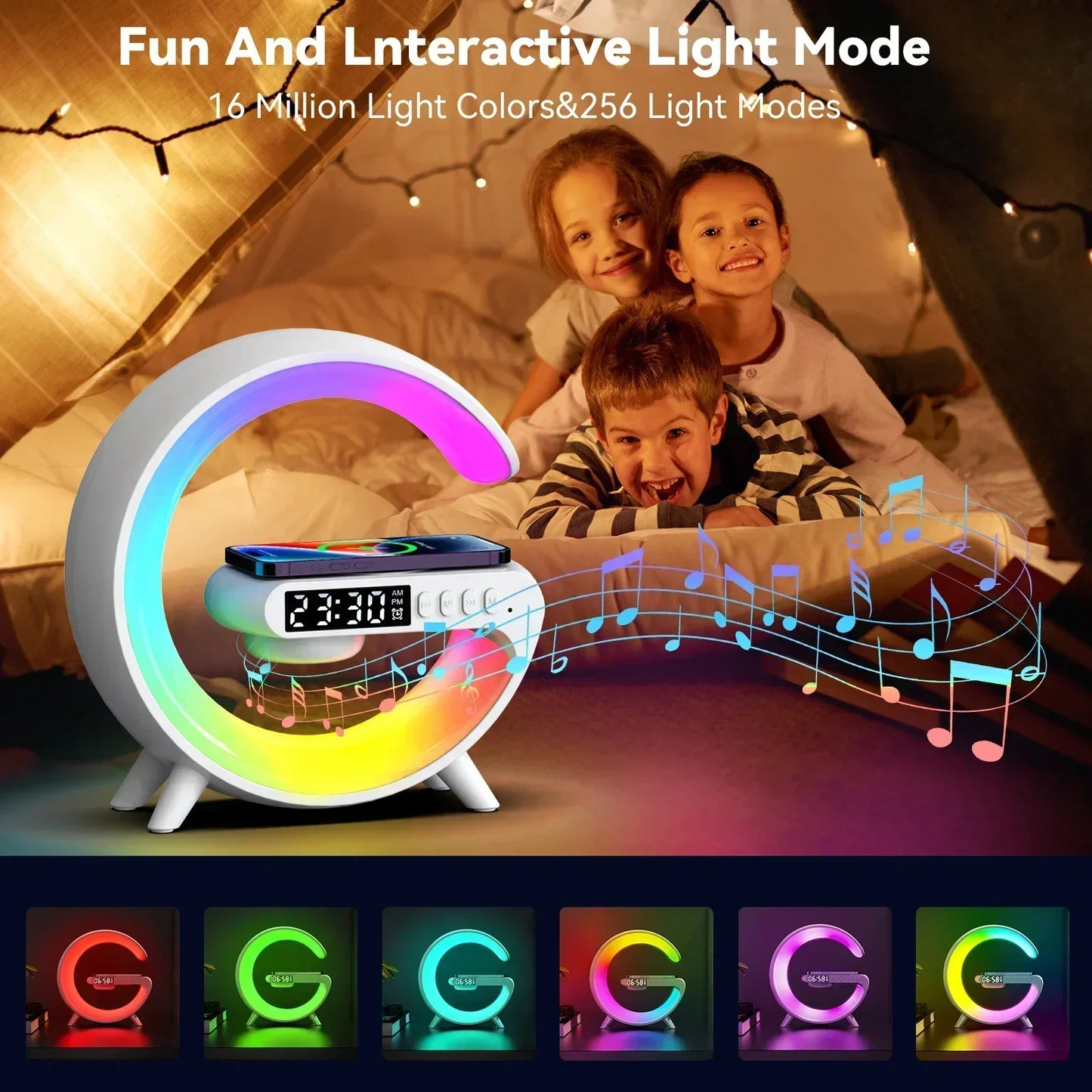 Wireless Charger Pad Stand Bluetooth Speaker RGB Night Light Lamp Earphone Phone Fast Charging Station for iPhone Samsung Xiaomi